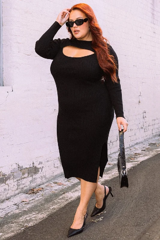 Satin dresses for womenBlack Peephole Knit Dress