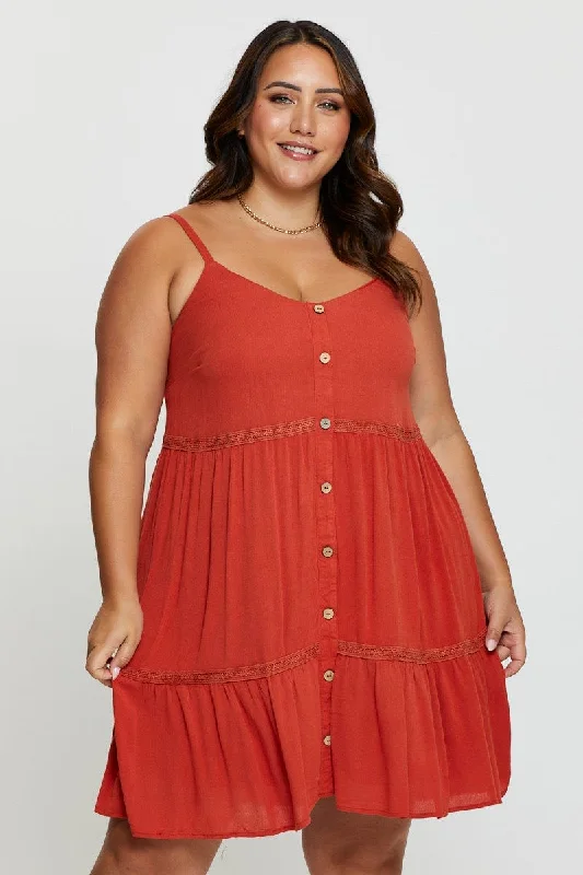 Sleeveless dresses for womenBrown Skater Dress V-neck Sleeveless Button
