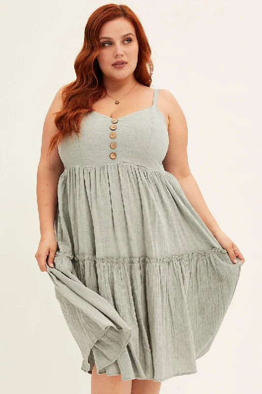 Solid color dresses for womenGreen Light Blue Sleeveless Button Front Skater Dress