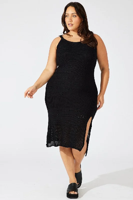 Gym wear dresses for athletic activitiesBlack Crochet Knit Dress Sleeveless