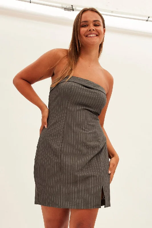Lace dresses for womenGrey Stripe Bodycon Dress Strapless