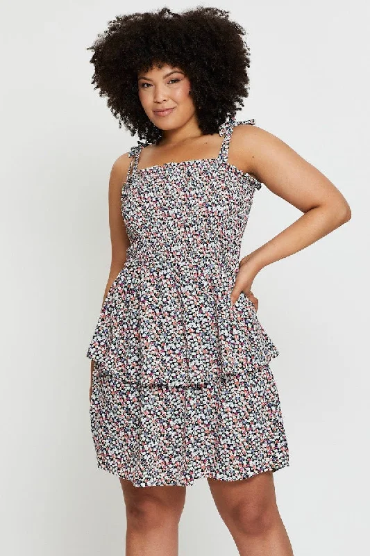 Limited edition dresses for collectorsDitsy Print Ruffle Dress Square Neck Sleeveless