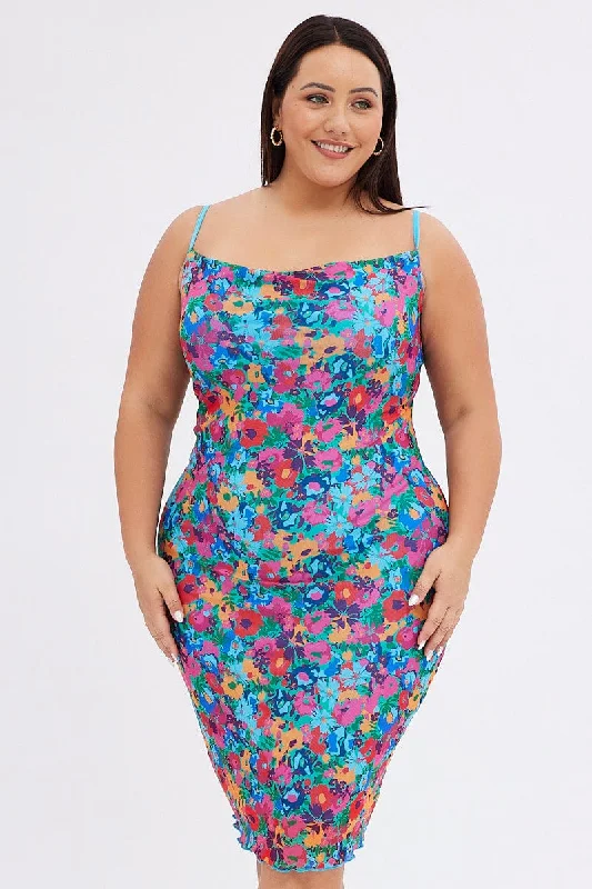 Midi dresses for womenMulti Abstract Bodycon Dress Tie Back Strappy Swirl Mesh
