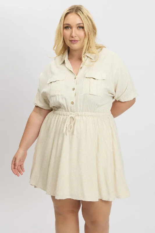 Off-the-shoulder dresses for womenBeige Button Through Linen Blend Shirtdress