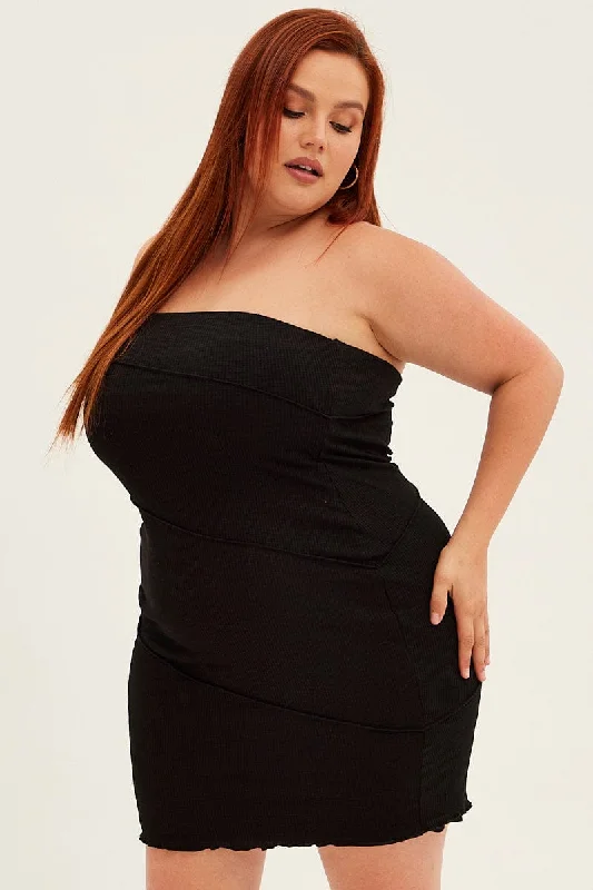 Checkered dresses for womenBlack Bodycon Dress Strapless Rib Jersey