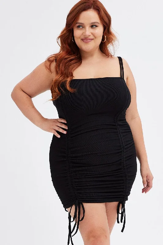 Sweetheart neckline dresses for womenBlack Bodycon Dress Sleeveless Ruched Rib