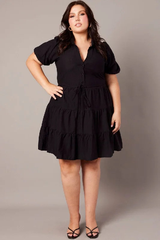 Spaghetti strap dresses for womenBlack Button Through Collared Shirtdress