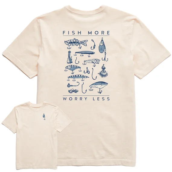 short-sleeved men's clothing that is versatile and easy to styleMen's Fish More Worry Less Hooks And Tackle Short Sleeve Tee