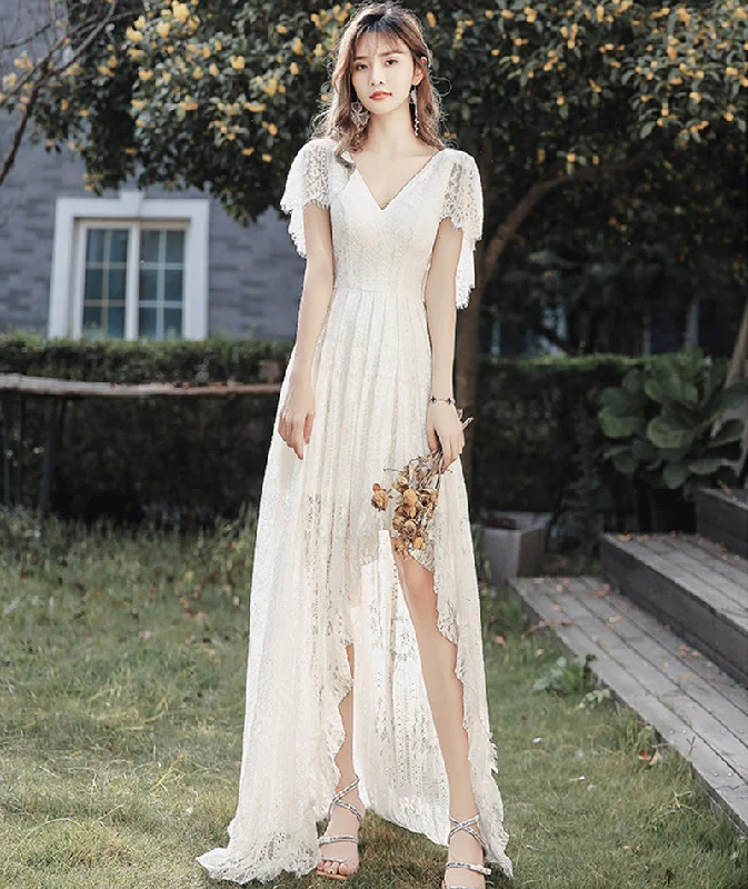 Solid color dresses for womenWhite lace high low prom dress evening dress  8398