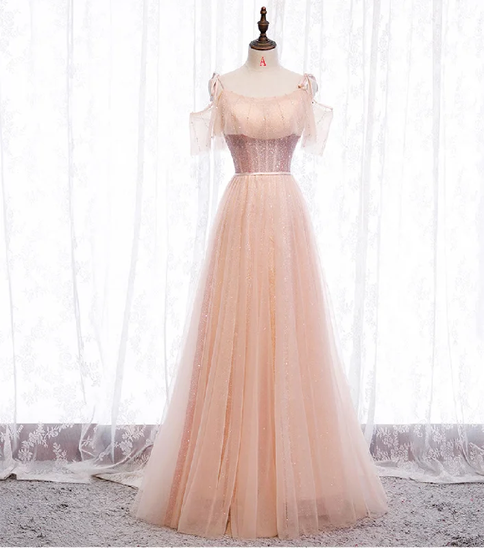 Sustainable dresses for eco-conscious womenPink tulle sequins long prom dress  8348