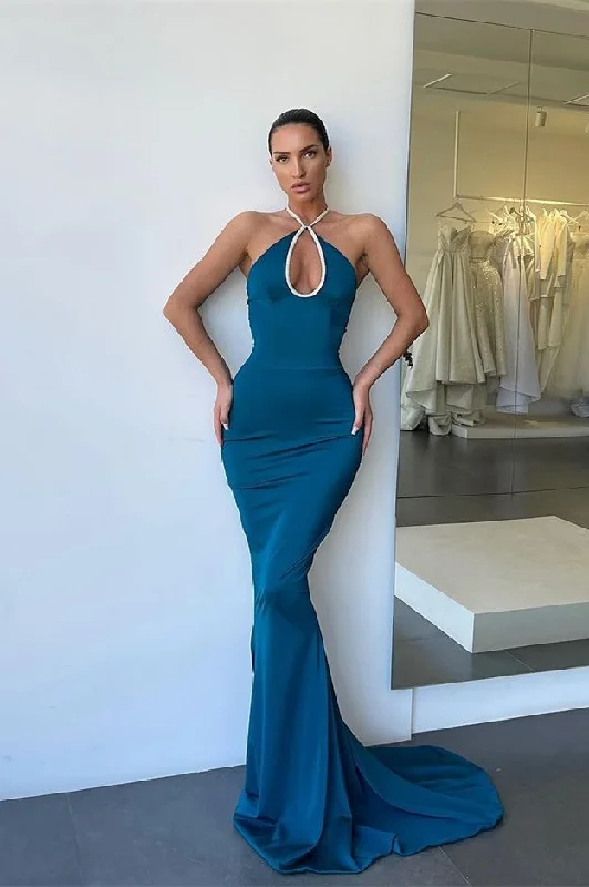 Long flowy dresses for womenGorgeous Halter Sleeveless Mermaid Evening Dress Long Keyhole Online gh2046