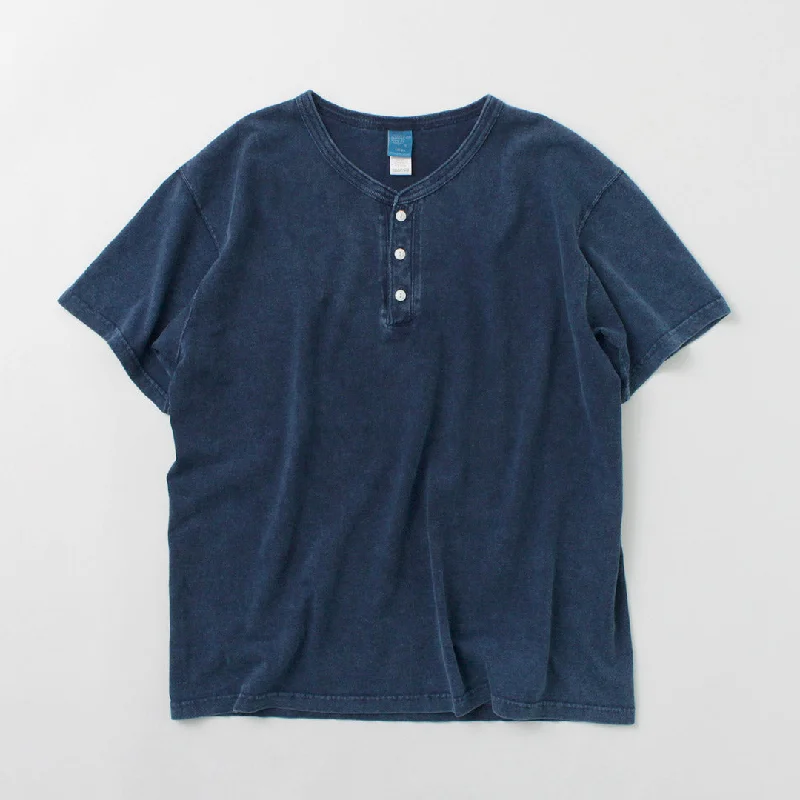relaxed-fit tops for menGOOD ON / Short Sleeve Henley T-Shirt / Indigo Shave