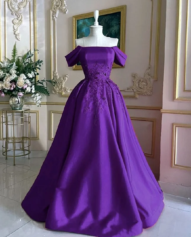 Winter dresses for cold weatherPurple Gorgeous Exquisite Beaded Strapless Long Satin Ball Gown Evening Dress gh3219
