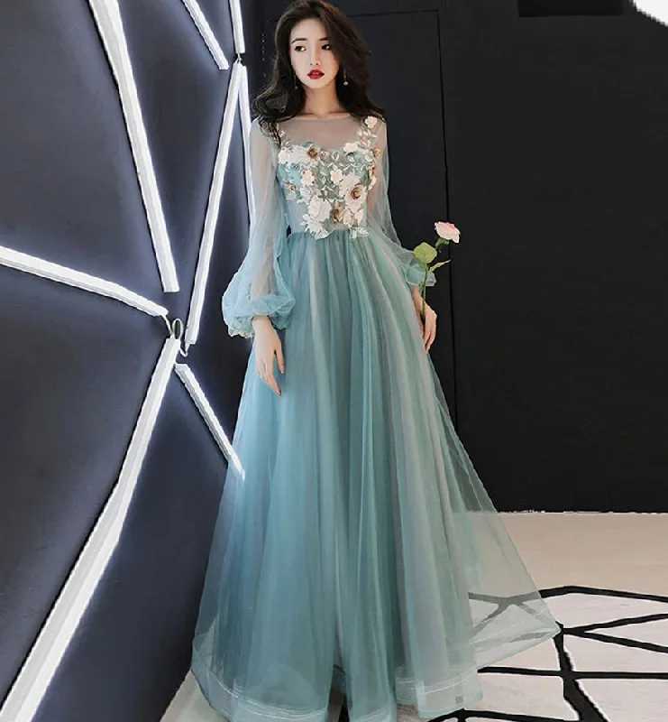 Sweetheart neckline dresses for womenGreen lace applique prom dress A line evening dress  8476