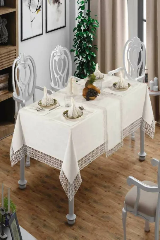 down jackets for menLuxurious Tablecloth Set Linen-Like Material with Faux Pearls and Lace Edging
