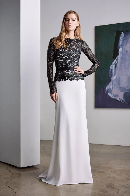 Winter dresses for cold weatherTadashi Shoji - Floral Lace Illusion Fitted Long Gown