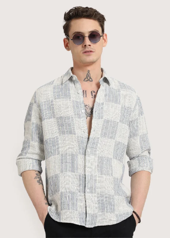 tops with removable hoods for menBlue Pin Check Textured Shirt