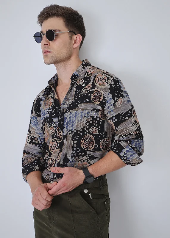 pullovers for menNoir Black Abstract Feather Shirt