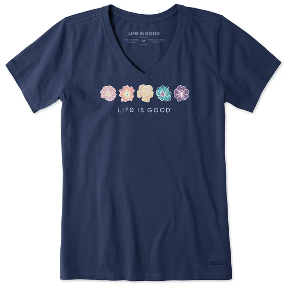 short-sleeved men's clothing designed for all-day comfortWomen's Simple Rainbow Flowers Short Sleeve Vee