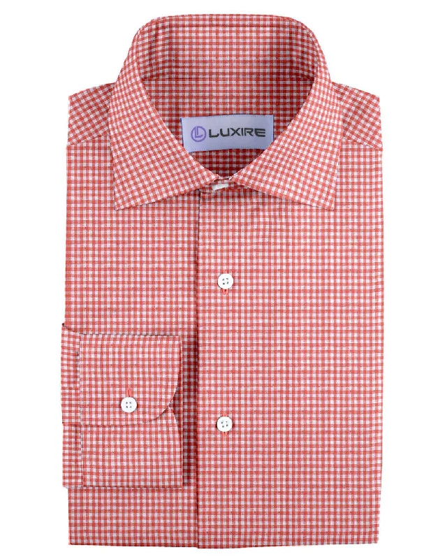 long-sleeved shirts for menLinen:Orange Gingham Checks