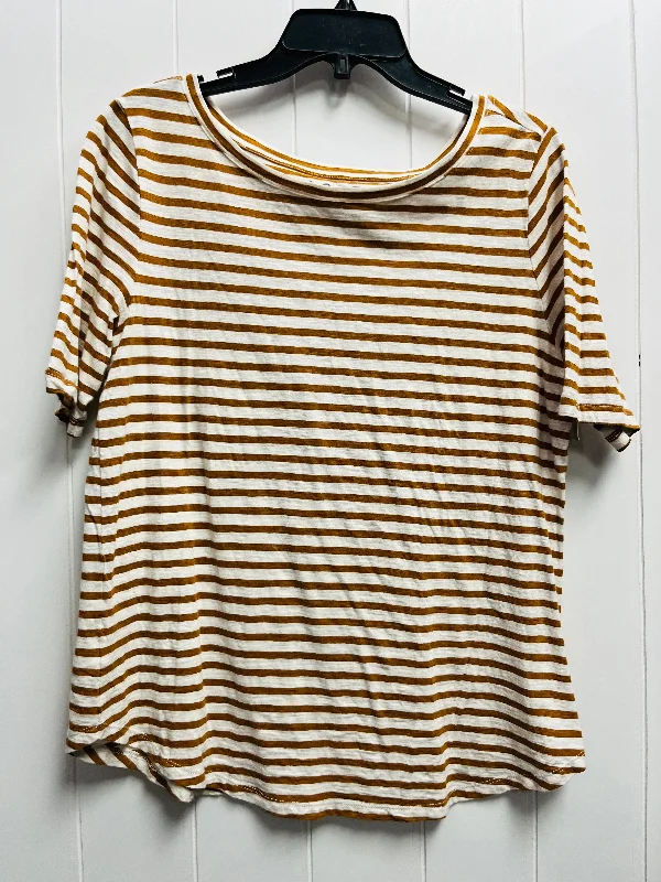Cardigan-style women's topsTop Short Sleeve Basic By Loft In Tan & White, Size: L
