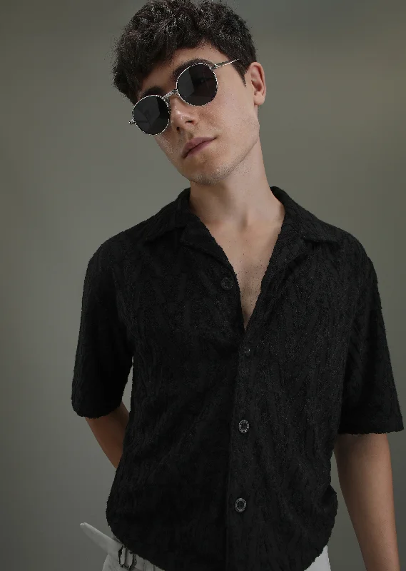 button-down shirts for menDeep Black Jacquard Knitted Shirt
