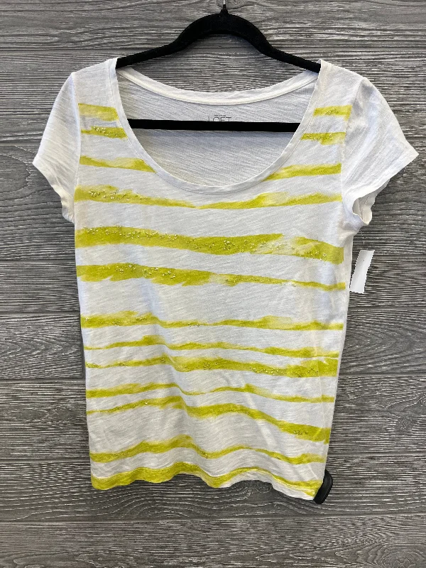Abstract print women's topsTop Short Sleeve By Loft In White & Yellow, Size: S