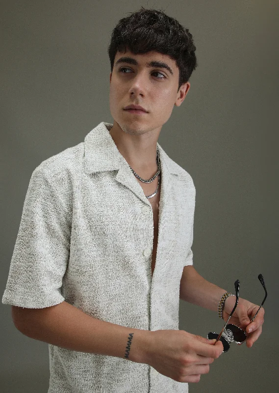 tops with pockets on the chest for menDark Beige Jacquard Knitted Shirt