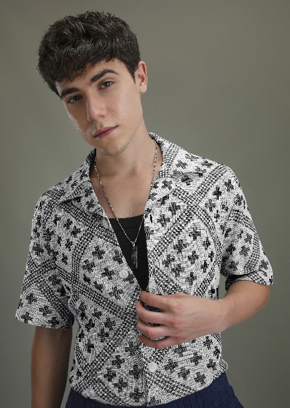 duffle coats for menBlack Jacquard Knitted Shirt