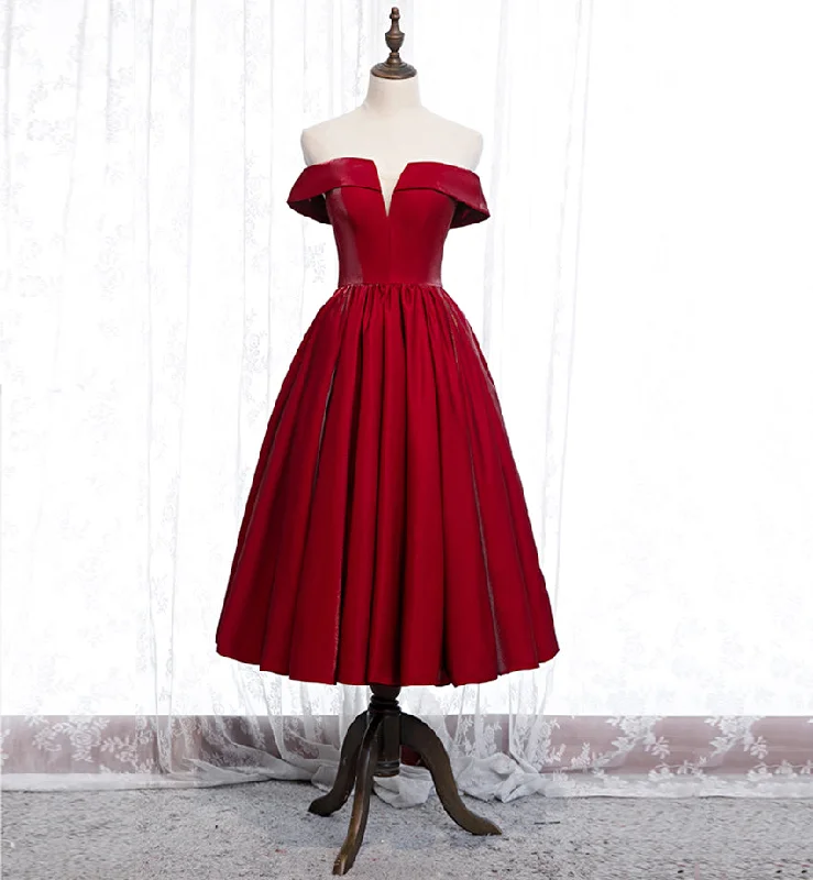 Short-sleeved dresses for womenBurgundy satin short prom dress party dress  8395
