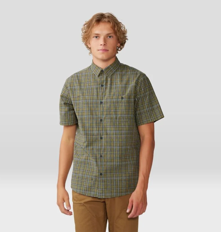 minimalist short-sleeved shirts for menMen's Big Cottonwood Short Sleeve Shirt - Combat Green Canopy Plaid
