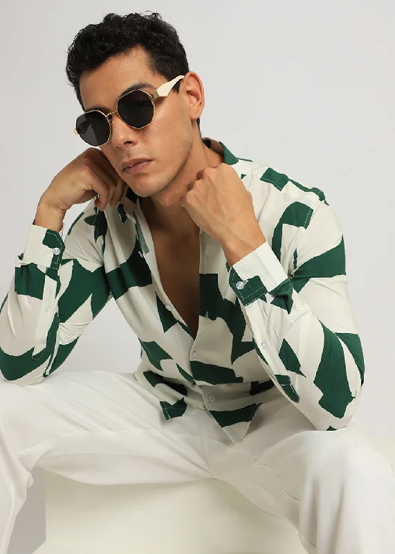 tops with prints for menAbstract Green Print Full sleeve shirt