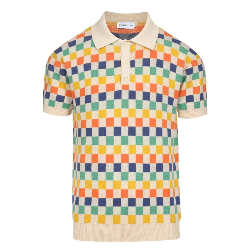 men's short-sleeved clothing with a stretch fabric for comfortMen's vintage multi-colored plaid jacquard polo shirt