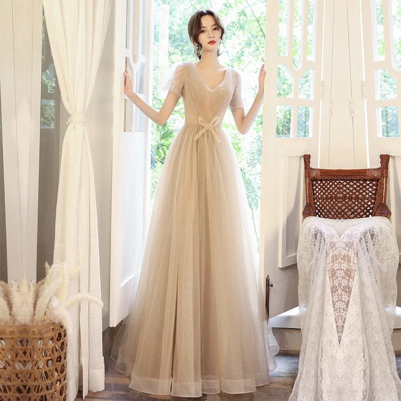 Backless dresses for womenCute v neck tulle long prom dress evening dress  8467