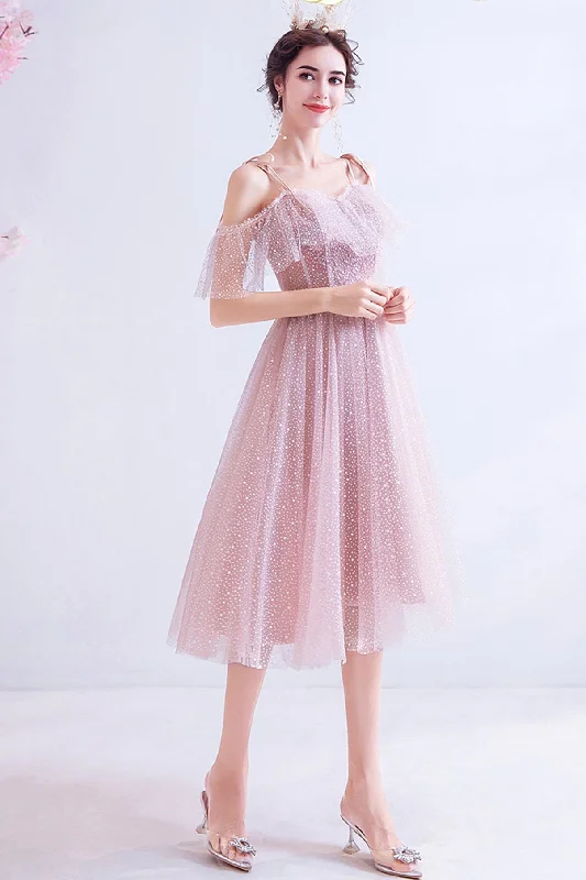 Batwing sleeve dresses for womenPink tulle short A line prom dress homecoming dress  8729