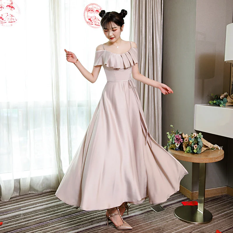 Cap sleeve dresses for womenLight pink satin prom dress evening dress  8366