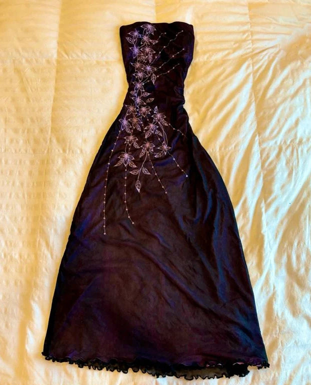 Dancewear dresses for performancesPurple Gorgeous Exquisite Embroidered Applique Beading Strapless Long Elegant Tulle Ball Gown Evening Dress gh3223