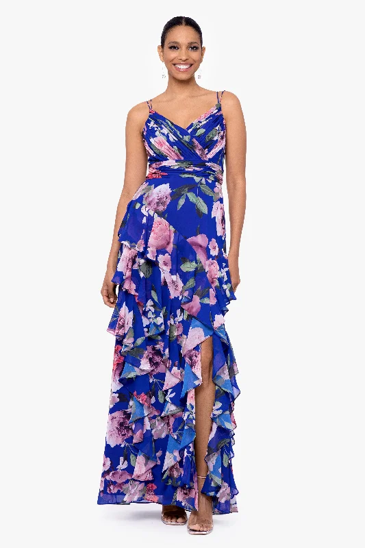 Women's casual dresses"Madelyn" Long Floral Chiffon Tiered Ruffle Dress