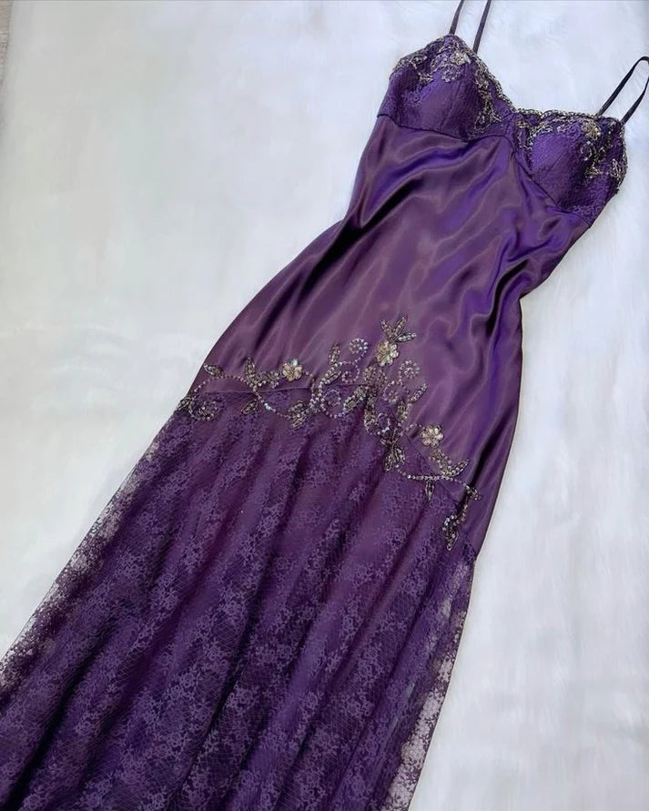 Bridal dresses for womenPurple Gorgeous Exquisite Applique Beading Spaghetti Strap Long Lace Ball Gown Evening Dress gh3174