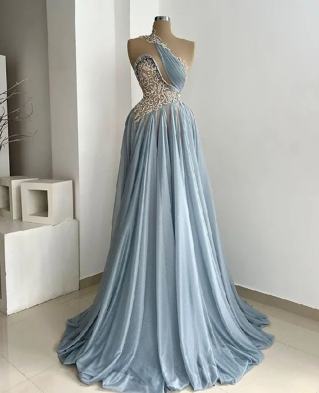 Plus-size dresses for womenBlue gorgeous shiny beaded long tulle sexy elegant floor-length ball gown evening dress gh3276