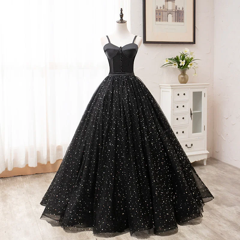 Batwing sleeve dresses for womenBlack tulle long prom gown black evening dress  8456