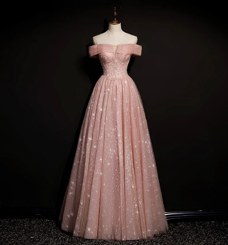 Gym wear dresses for athletic activitiesPink tulle long A line prom dress pink evening dress  8695