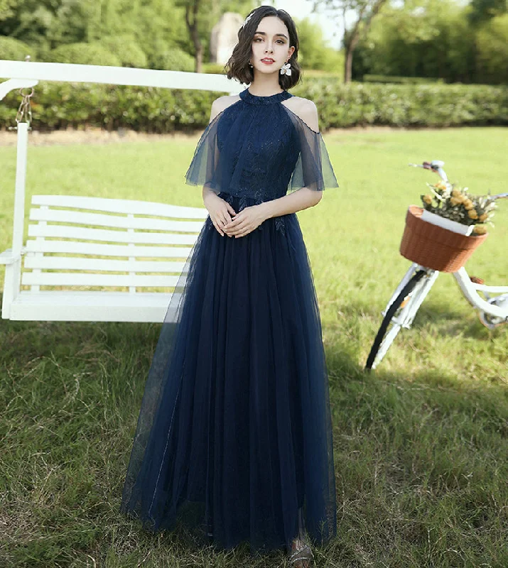 Embroidered dresses for womenBlue tulle lace long prom dress blue evening dress  8404