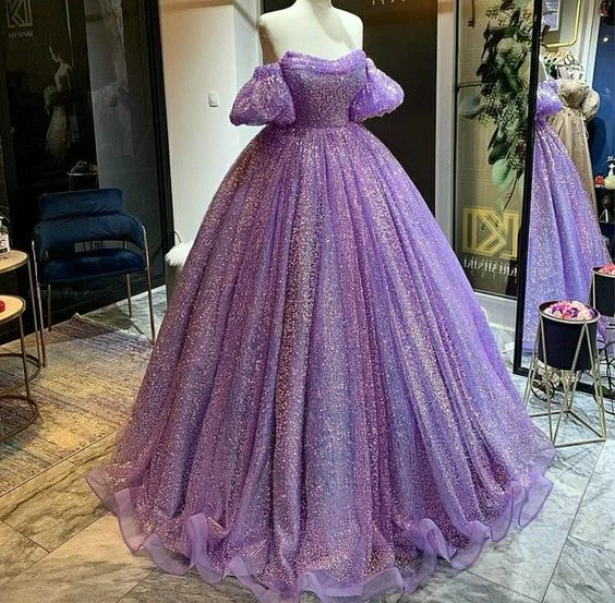 Bodycon dresses for womenPurple shiny sequins heart-shaped neck long tulle ball gown evening dress adult ceremony dress gh3132