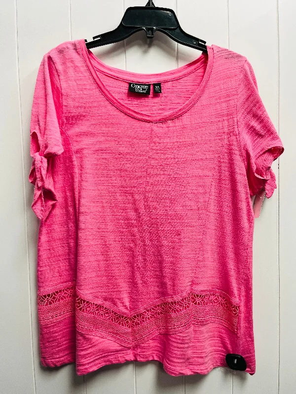 Fitted women's topsTop Short Sleeve By Onque In Pink, Size: Xl