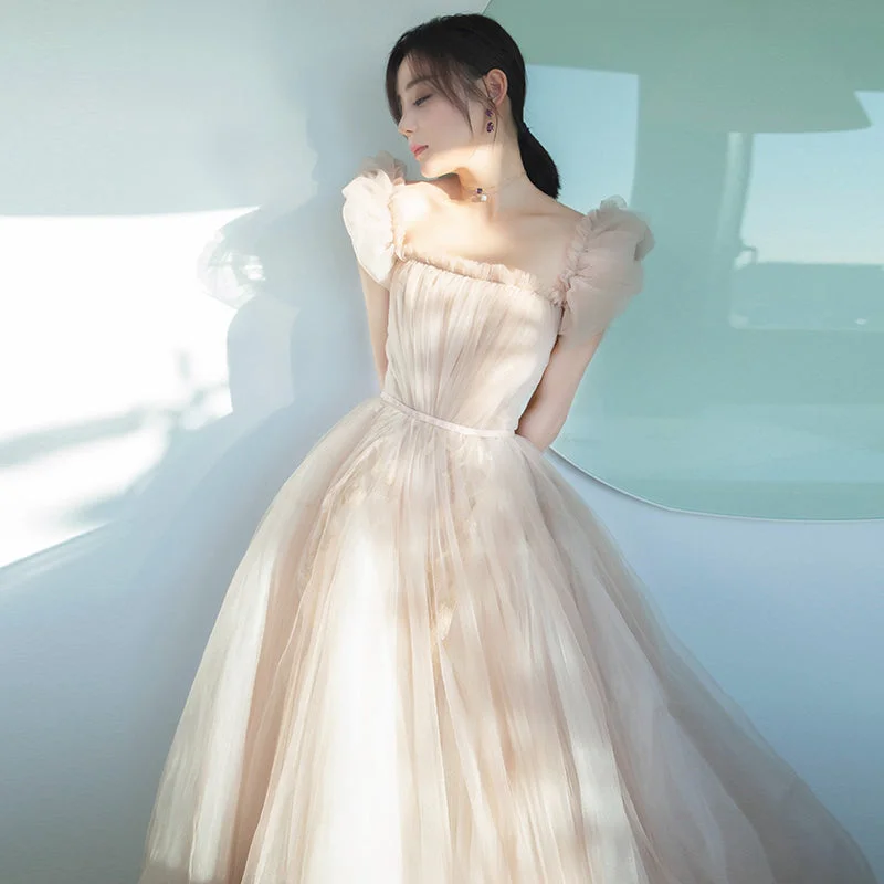 Leather dresses for womenCute tulle A line prom dress evening dress  8363