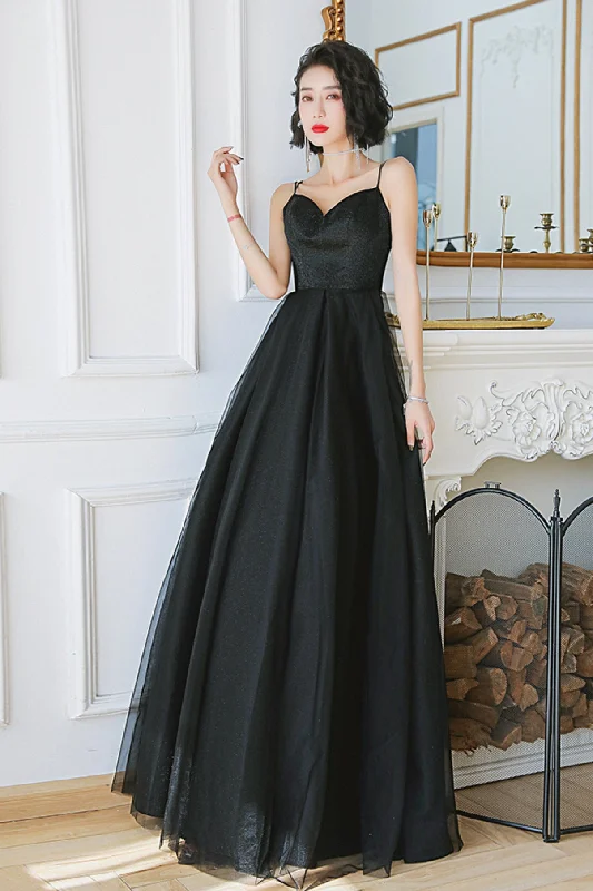 Mother-of-the-bride dressesBlack tulle long A line prom dress evening dress  8673
