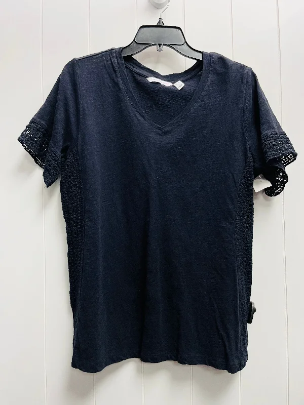 V-neck women's topsTop Short Sleeve By Isaac Mizrahi Live Qvc In Black, Size: L