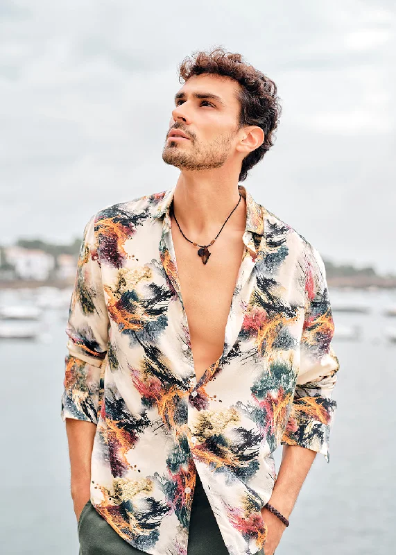 men's wear blazersColor Cascade Cream Feather Shirt
