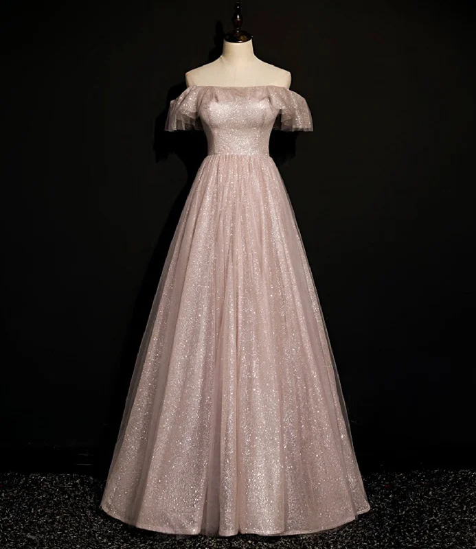 Statement dresses for making a fashion statementShiny tulle sequins long A line prom dress evening dress  8700